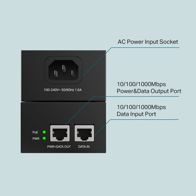TP-Link 2 Port POE Injector, 100 - 240V Input, 60W