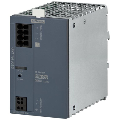 Siemens 6EP3336 DIN Rail Power Supply, 120 V ac, 240 V ac ac Input, 24V dc dc Output, 20A Output