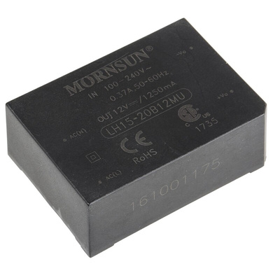 RS PRO Switching Power Supply, 12V dc, 1.25A, 15W, 1 Output, 264 V ac, 370 V dc Input Voltage