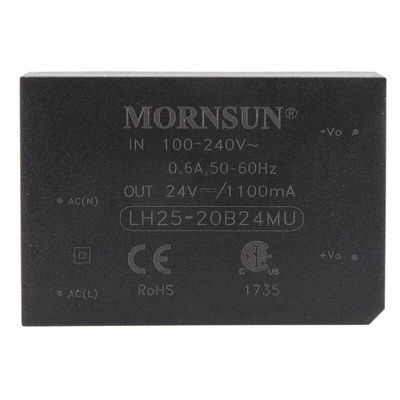 RS PRO Switching Power Supply, 24V dc, 1.1A, 25W, 1 Output, 264 V ac, 370 V dc Input Voltage