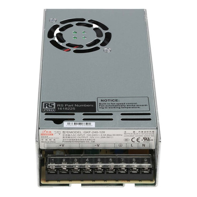 RS PRO Switching Power Supply, 12V dc, 20A, 240W, 1 Output, 85 → 264V ac Input Voltage