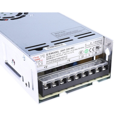 RS PRO Switching Power Supply, 48V dc, 6.7A, 300W, 1 Output, 120 → 370 V dc, 90 → 264 V ac Input Voltage