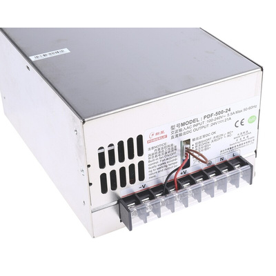 RS PRO Switching Power Supply, 24V dc, 21A, 504W, 1 Output, 88 → 264V ac Input Voltage