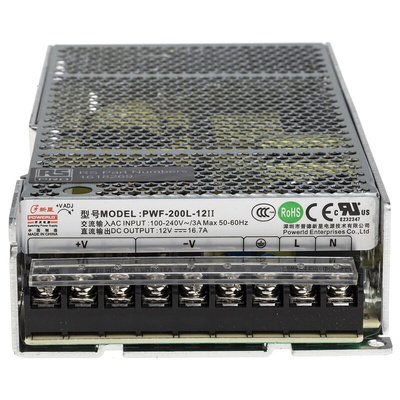 RS PRO Switching Power Supply, 12V dc, 16.7A, 200W, 1 Output, 90 → 264V ac Input Voltage