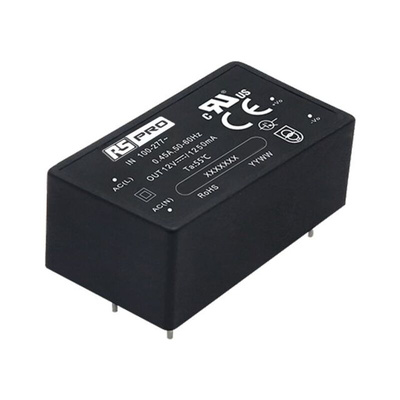 RS PRO Embedded Switch Mode Power Supply SMPS, 12V dc, 1.25A, 15W, 85 → 305 V ac, 100 → 430 V dc Input