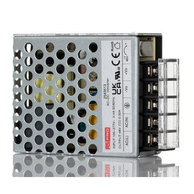 RS PRO AC-DC Power Supply, 48V dc, 320mA, 15W, 1 Output, 100 → 430V dc Input Voltage