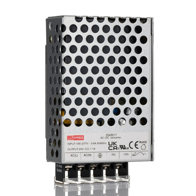 RS PRO AC-DC Power Supply, 24V dc, 1.1A, 25W, 1 Output, 100 → 430V dc Input Voltage