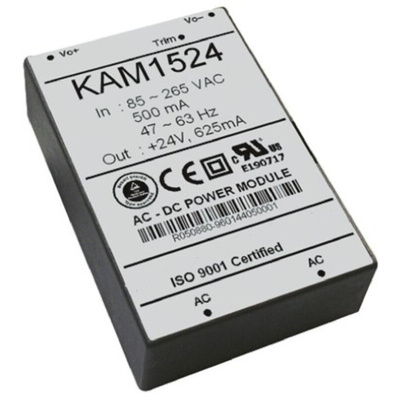 RS PRO Switching Power Supply, 24V dc, 625mA, 15W, 1 Output, 120 → 375 V dc, 85 → 265 V ac Input Voltage