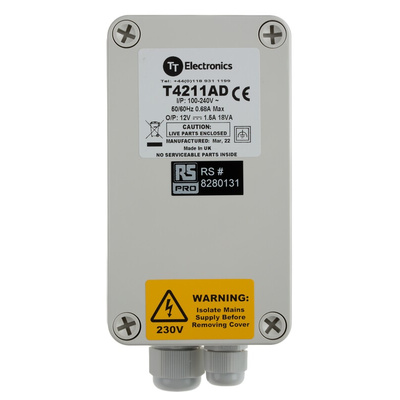 RS PRO Switching Power Supply, 12V dc, 1.5A, 18W, 1 Output, 100 → 240V ac Input Voltage