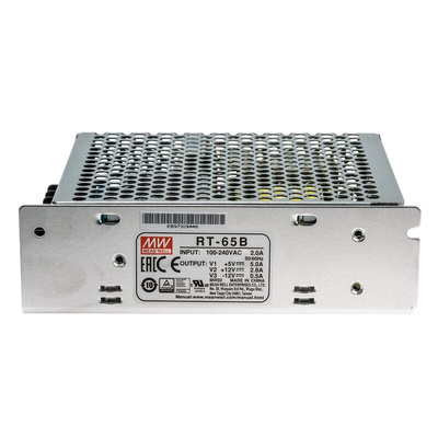 MEAN WELL Switching Power Supply, RT-65B, 5 V dc, ±12 V dc, 2.8 A, 5 A, 500 mA, 64.6W, Triple Output, 125 → 373