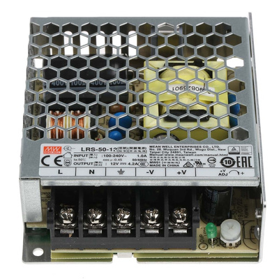 MEAN WELL Switching Power Supply, LRS-50-12, 12V dc, 4.2A, 50W, 1 Output, 120 → 373 V dc, 85 → 264 V ac