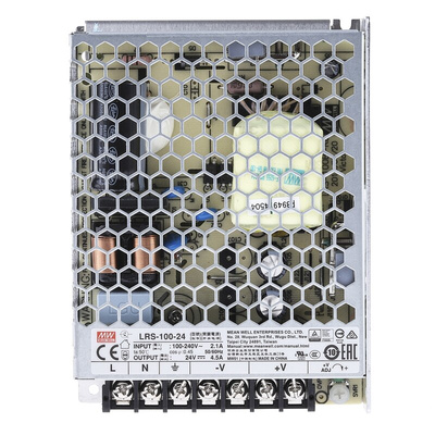 MEAN WELL Switching Power Supply, LRS-100-24, 24V dc, 4.5A, 108W, 1 Output, 120 → 373 V dc, 85 → 264 V ac