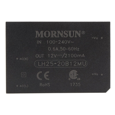RS PRO Switching Power Supply, 12V dc, 2.1A, 25W, 1 Output, 264 V ac, 370 V dc Input Voltage