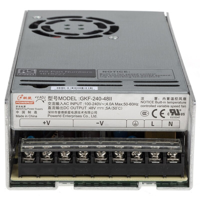 RS PRO Switching Power Supply, 48V dc, 5A, 240W, 1 Output, 85 → 264V ac Input Voltage