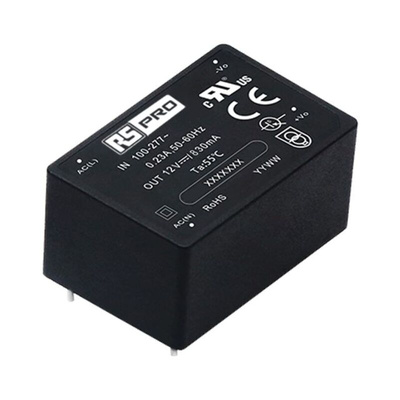RS PRO Embedded Switch Mode Power Supply SMPS, 12V dc, 830mA, 10W, 85 → 305 V ac, 100 → 430 V dc Input