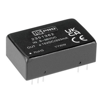 RS PRO Embedded Switch Mode Power Supply (SMPS), ±15V dc, ±0.333A, 10W, Dual Output, 9 → 36V dc Input Voltage