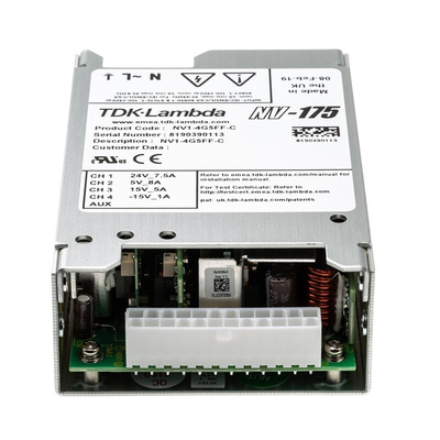 TDK-Lambda Switching Power Supply, NV1-4G5FF-C, 5 V dc, ±15 V dc, ±24 V dc, 1 A, 4 A, 7.5 A, 8 A, 180W, Quad Output, 90