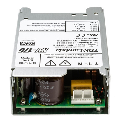 TDK-Lambda Switching Power Supply, NV1-4G5FF-C, 5 V dc, ±15 V dc, ±24 V dc, 1 A, 4 A, 7.5 A, 8 A, 180W, Quad Output, 90
