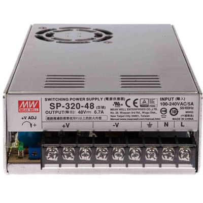 MEAN WELL Embedded Switch Mode Power Supply SMPS, SP-320-48, 48V dc, 6.7A, 321.6W, 1 Output, 124 → 370 V dc, 88
