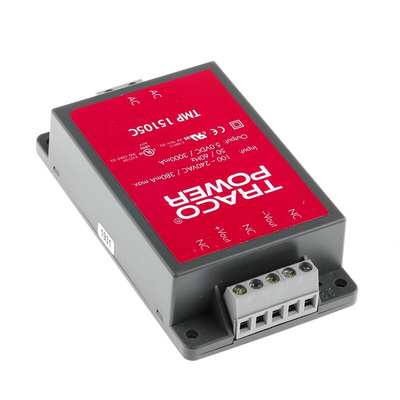 TRACOPOWER Switching Power Supply, TMP 15105C, 5V dc, 3A, 15W, 1 Output, 120 → 370 V dc, 85 → 264 V ac
