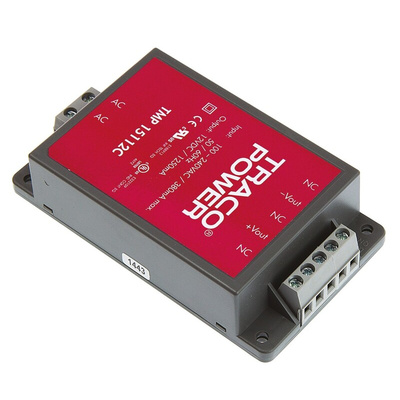 TRACOPOWER Switching Power Supply, TMP 15112C, 12V dc, 1.25A, 15W, 1 Output, 120 → 370 V dc, 85 → 264 V
