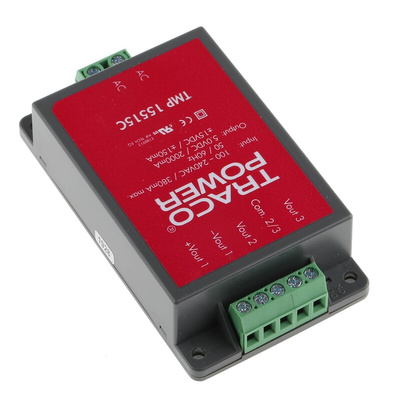 TRACOPOWER Switching Power Supply, TMP 15515C, 5 V dc, ±15 V dc, 2 A, 150 mA, 15W, Triple Output, 120 → 370 V