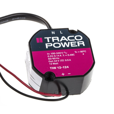 TRACOPOWER Switching Power Supply, TIW 12-124, 24V dc, 500mA, 12W, 1 Output, 93 → 264V ac Input Voltage