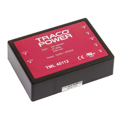 TRACOPOWER Switching Power Supply, TML 40112, 12V dc, 3.333A, 40W, 1 Output, 100 → 375 V dc, 90 → 264 V