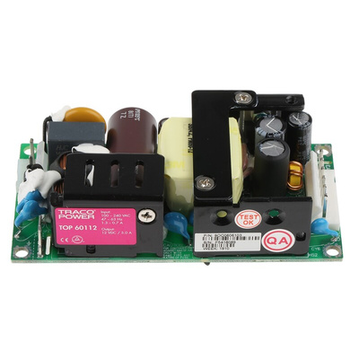 TRACOPOWER Switching Power Supply, TOP 60112, 12V dc, 5A, 60W, 1 Output, 110 → 370 V dc, 90 → 264 V ac