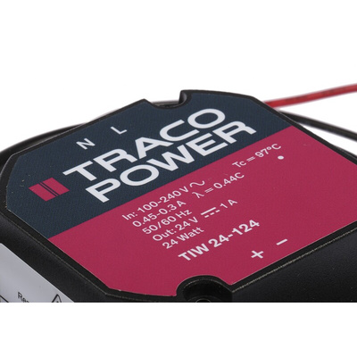 TRACOPOWER Switching Power Supply, TIW 24-124, 24V dc, 1A, 24W, 1 Output, 93 → 264V ac Input Voltage