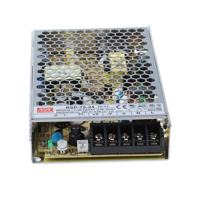 MEAN WELL Switching Power Supply, RSP-75-24RS, 24V dc, 3.2A, 76.8W, 1 Output, 120 → 370 V dc, 85 → 264 V