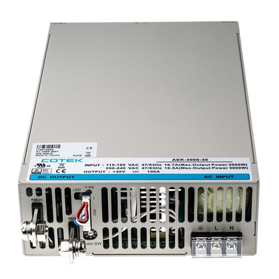 COTEK Switching Power Supply, AEK-3000-30, 30V dc, 100A, 3kW, 1 Output, 127 → 370 V dc, 90 → 264 V ac