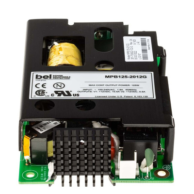 BEL POWER SOLUTIONS INC Switching Power Supply, MPB125-2012G, 12V dc, 10.5 A, 500mA, 125W, Dual Output, 90 →
