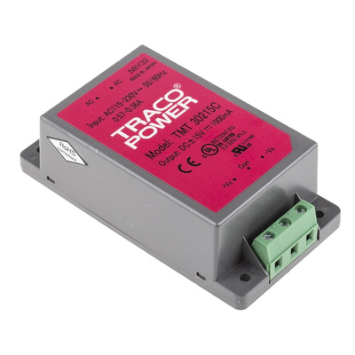 TRACOPOWER Switching Power Supply, TMT 30215C, ±15V dc, 1A, 30W, Dual Output, 85 → 264 V ac, 85 → 370 V