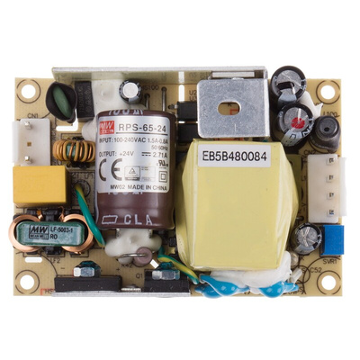MEAN WELL Switching Power Supply, RPS-65-24, 24V dc, 2.71A, 65W, 1 Output, 80 → 264V ac Input Voltage