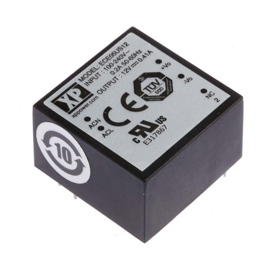 XP Power Switching Power Supply, ECE05US12, 12V dc, 410mA, 5W, 1 Output, 120 → 370 V dc, 85 → 264 V ac