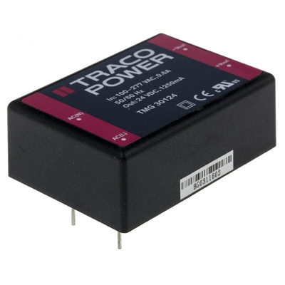 TRACOPOWER Switching Power Supply, TMG 30124, 24V dc, 1.25A, 30W, 1 Output, 120 → 370 V dc, 90 → 305 V ac