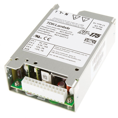 TDK-Lambda Switching Power Supply, NV1-453TT-C, 3.3 V dc, 5 V dc, 1 A, 5 A, 15 A, 25 A, 175W, Quad Output, 90 →