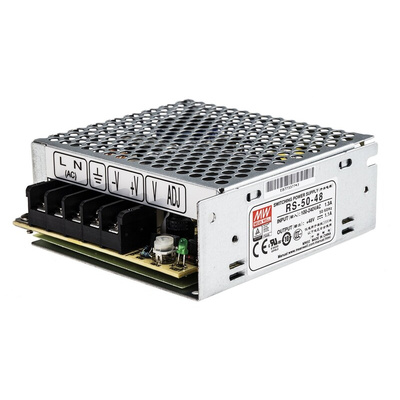 MEAN WELL Switching Power Supply, RS-50-48, 48V dc, 1.1A, 52.8W, 1 Output, 125 → 373 V dc, 88 → 264 V ac