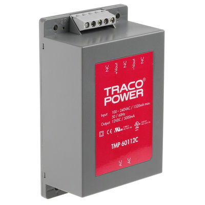 TRACOPOWER Switching Power Supply, TMP 60112C, 12V dc, 5A, 60W, 1 Output, 120 → 370 V dc, 85 → 264 V ac