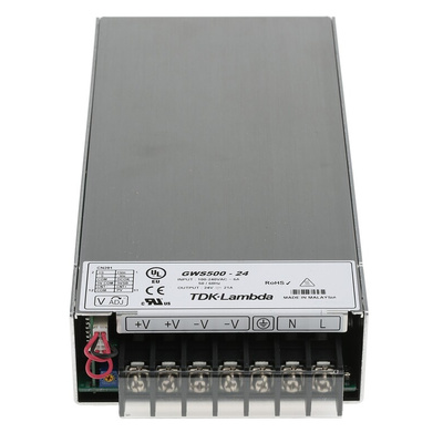 TDK-Lambda Switching Power Supply, GWS500-24, 24V dc, 21A, 504W, 1 Output, 120 → 373 V dc, 85 → 265 V ac
