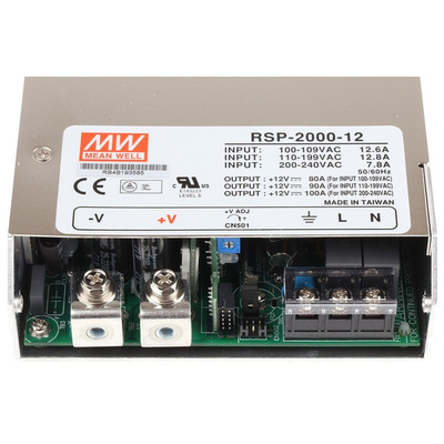 MEAN WELL Switching Power Supply, RSP-2000-12, 12V dc, 100A, 1.2kW, 1 Output, 127 → 370 V dc, 90 → 264 V