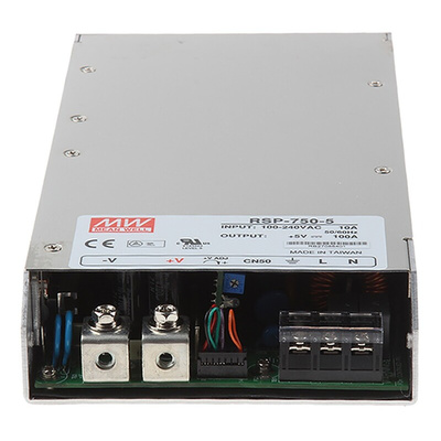 MEAN WELL Switching Power Supply, RSP-750-5RS, 5V dc, 100A, 500W, 1 Output, 127 → 370 V dc, 90 → 264 V ac