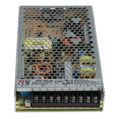 MEAN WELL Switching Power Supply, RSP-200-24, 24V dc, 8.4A, 201.6W, 1 Output, 124 → 370 V dc, 88 → 264 V