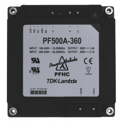 TDK-Lambda Switching Power Supply, PF-500A-360, 360V dc, 2.1A, 756W, 1 Output, 85 → 265V ac Input Voltage