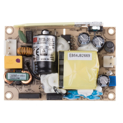 MEAN WELL Switching Power Supply, RPS-30-5, 5V dc, 6A, 30W, 1 Output, 80 → 264V ac Input Voltage