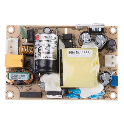 MEAN WELL Switching Power Supply, RPS-30-12, 12V dc, 2.5A, 30W, 1 Output, 80 → 264V ac Input Voltage