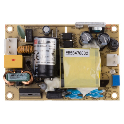 MEAN WELL Switching Power Supply, RPS-30-15, 15V dc, 2A, 30W, 1 Output, 80 → 264V ac Input Voltage