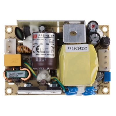 MEAN WELL Switching Power Supply, RPS-45-12, 12V dc, 3.8A, 45.6W, 1 Output, 80 → 264V ac Input Voltage
