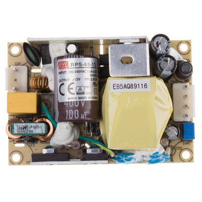 MEAN WELL Switching Power Supply, RPS-65-12, 12V dc, 5.42A, 65W, 1 Output, 80 → 264V ac Input Voltage